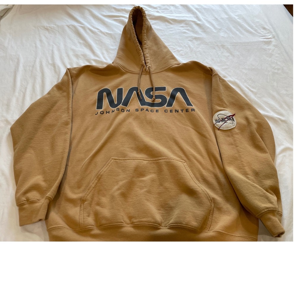 Gildan NASA Johnson Space Center Hoodie Tan Brown Graphic Sweatshirt Mens Large